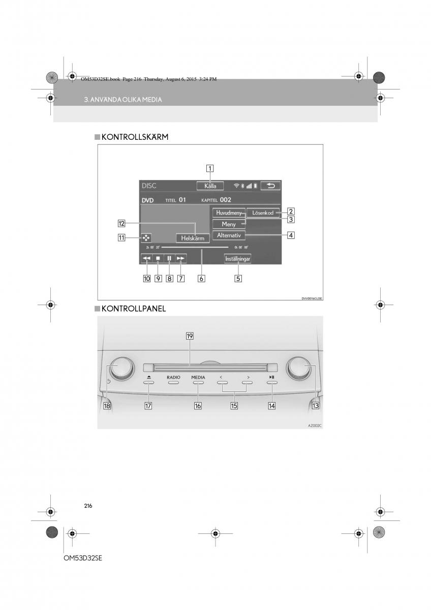 Lexus IS300h III 3 instruktionsbok / page 216