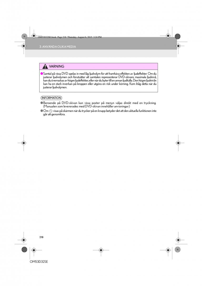 Lexus IS300h III 3 instruktionsbok / page 218