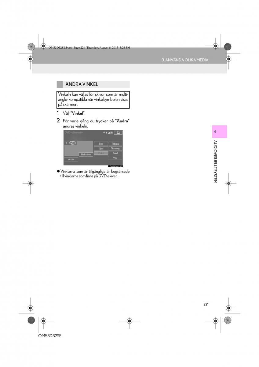 Lexus IS300h III 3 instruktionsbok / page 221