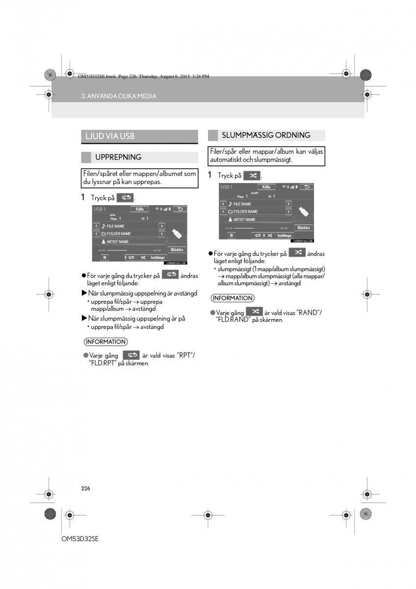 Lexus IS300h III 3 instruktionsbok / page 226