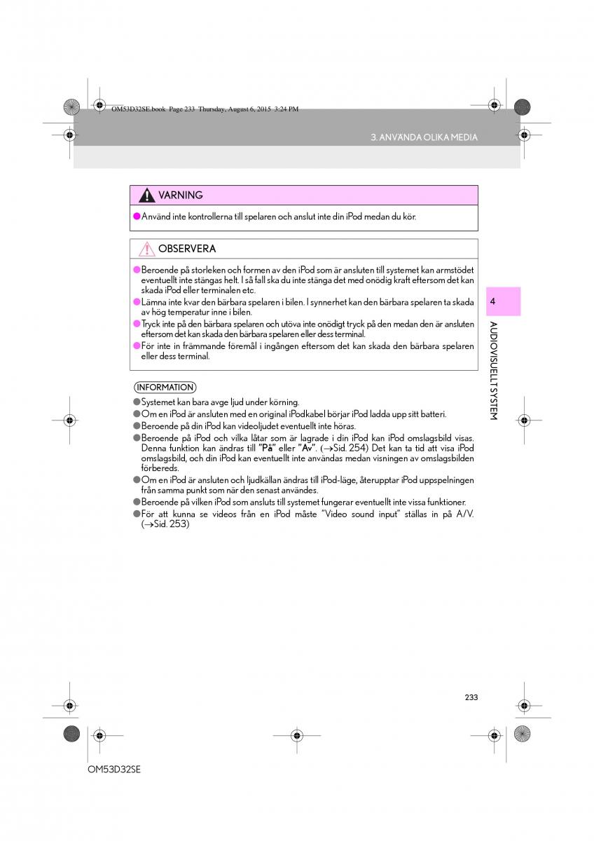 Lexus IS300h III 3 instruktionsbok / page 233