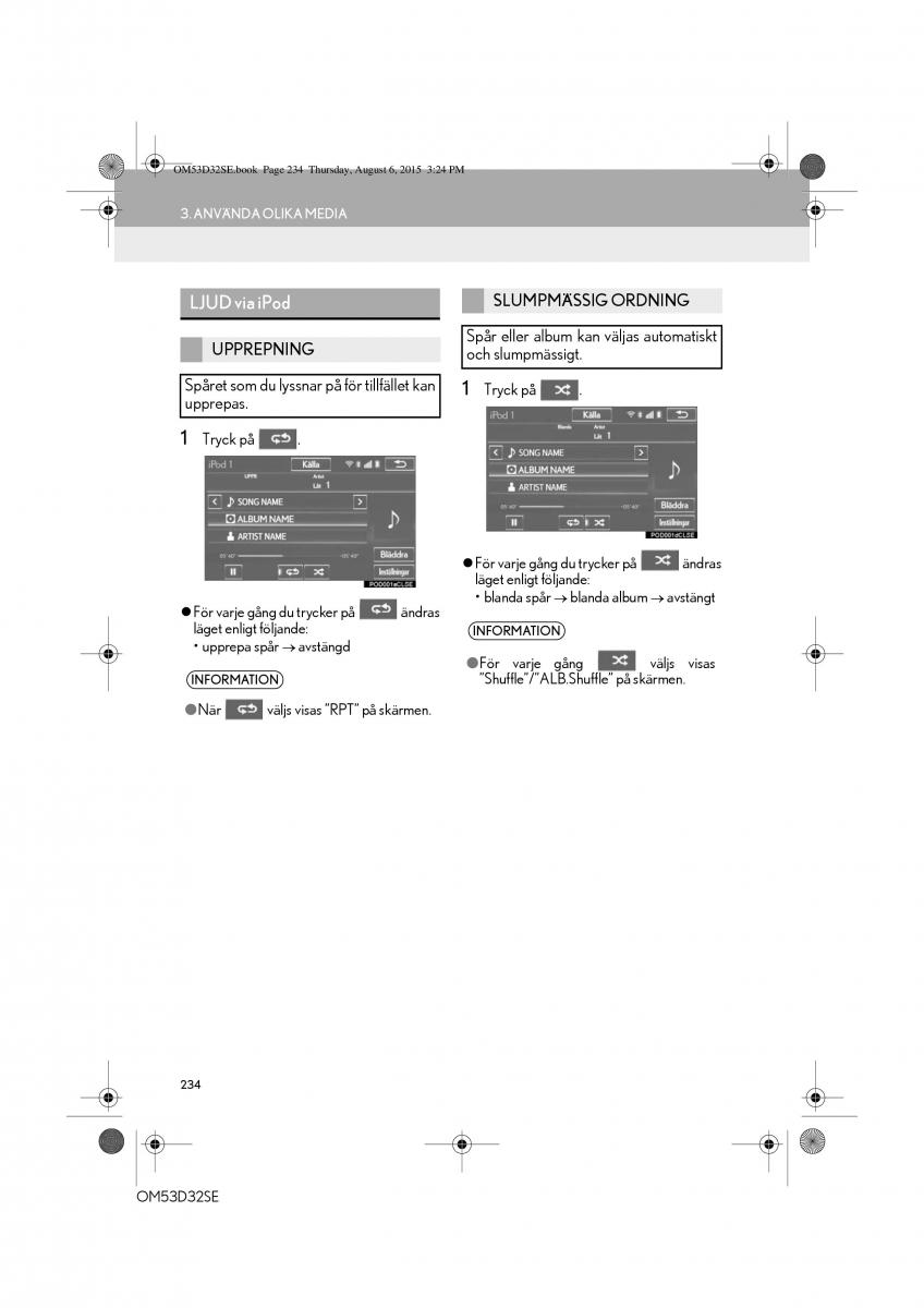 Lexus IS300h III 3 instruktionsbok / page 234