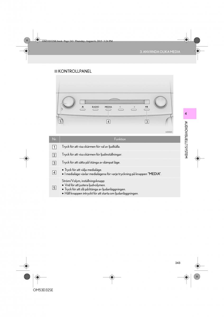 Lexus IS300h III 3 instruktionsbok / page 243