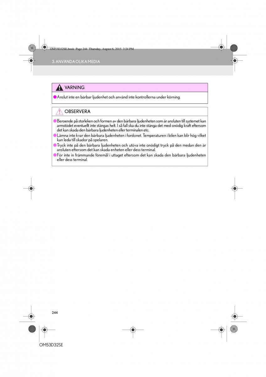 Lexus IS300h III 3 instruktionsbok / page 244