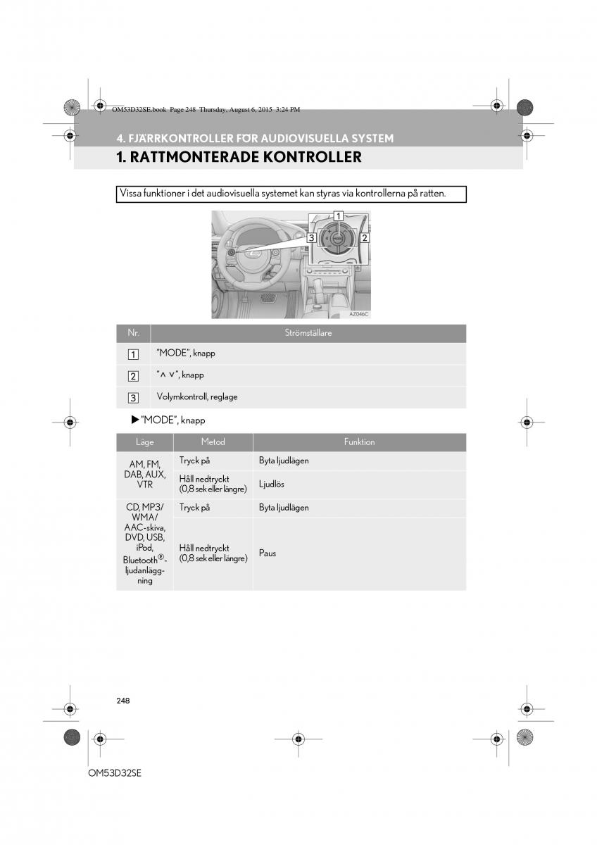 Lexus IS300h III 3 instruktionsbok / page 248