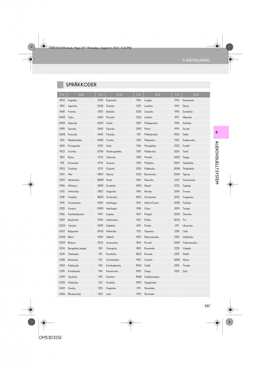 Lexus IS300h III 3 instruktionsbok / page 257