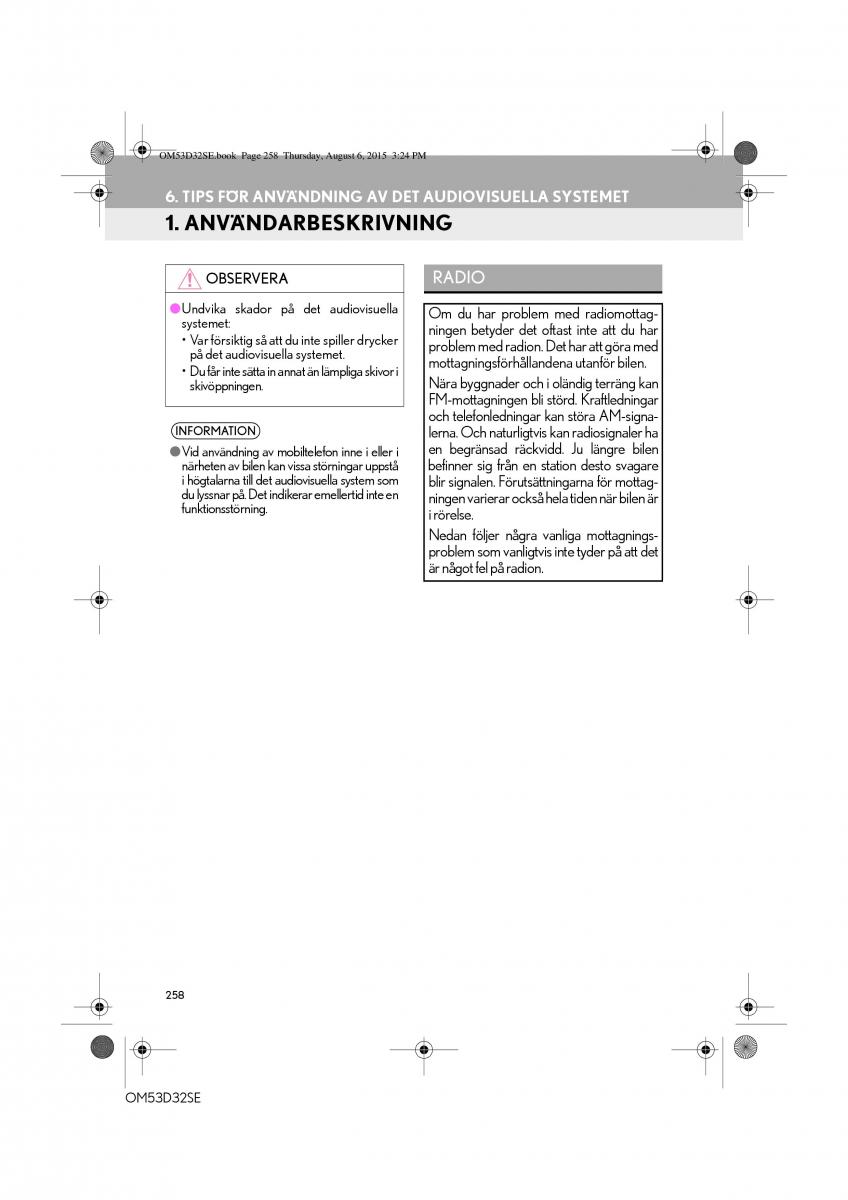 Lexus IS300h III 3 instruktionsbok / page 258