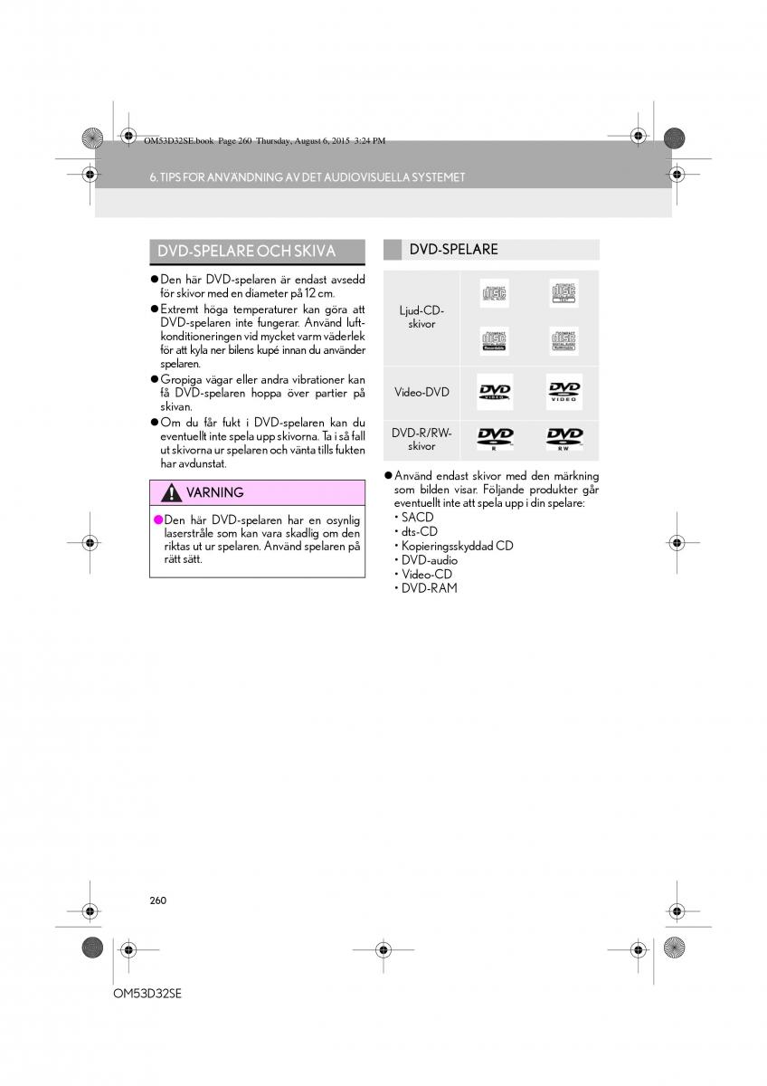 Lexus IS300h III 3 instruktionsbok / page 260