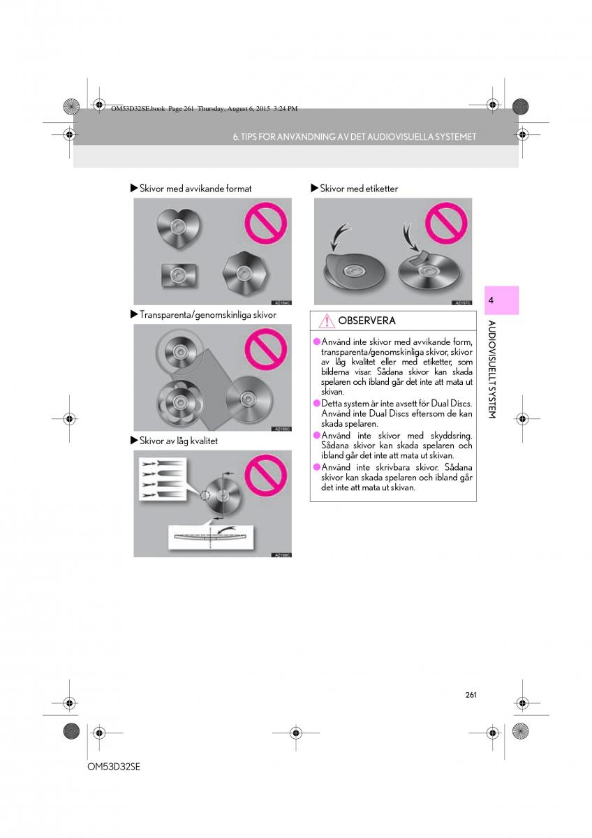 Lexus IS300h III 3 instruktionsbok / page 261