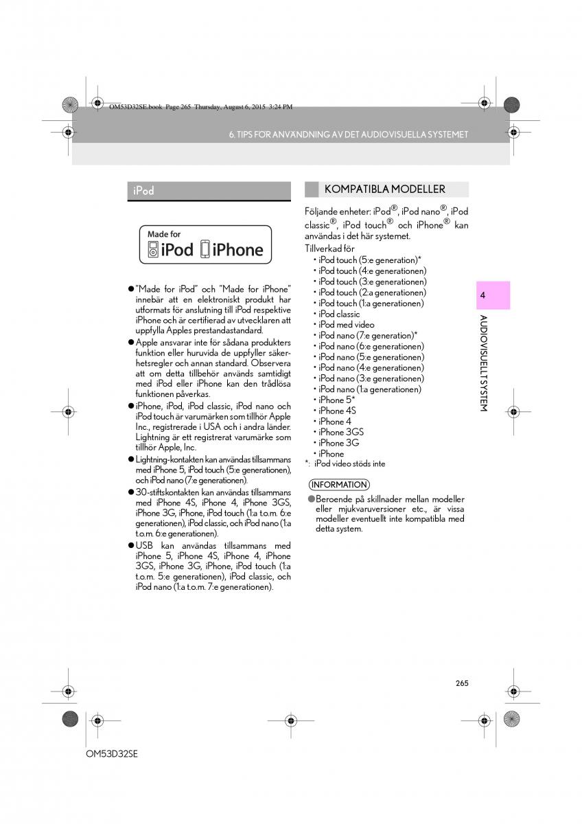 Lexus IS300h III 3 instruktionsbok / page 265