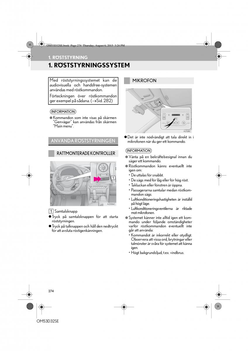 Lexus IS300h III 3 instruktionsbok / page 274