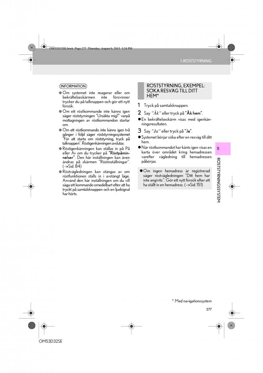 Lexus IS300h III 3 instruktionsbok / page 277