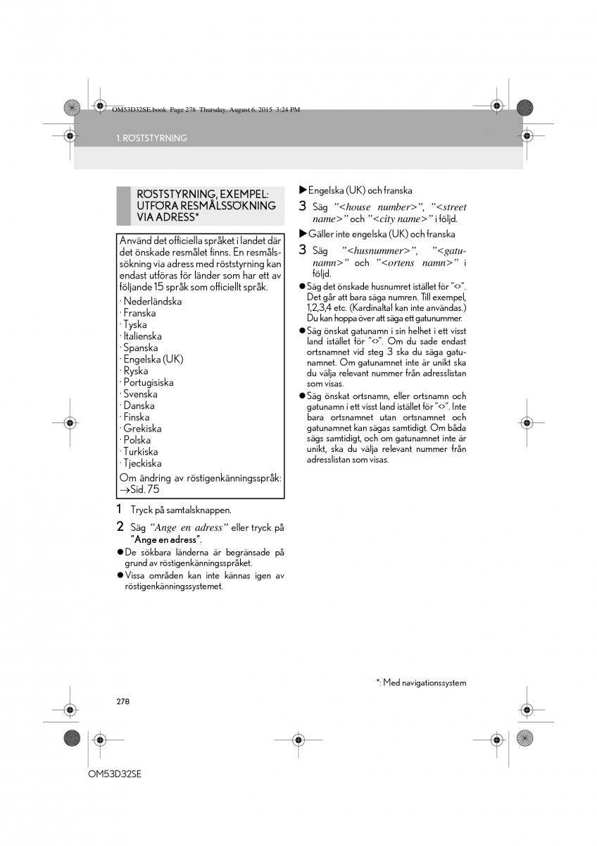 Lexus IS300h III 3 instruktionsbok / page 278