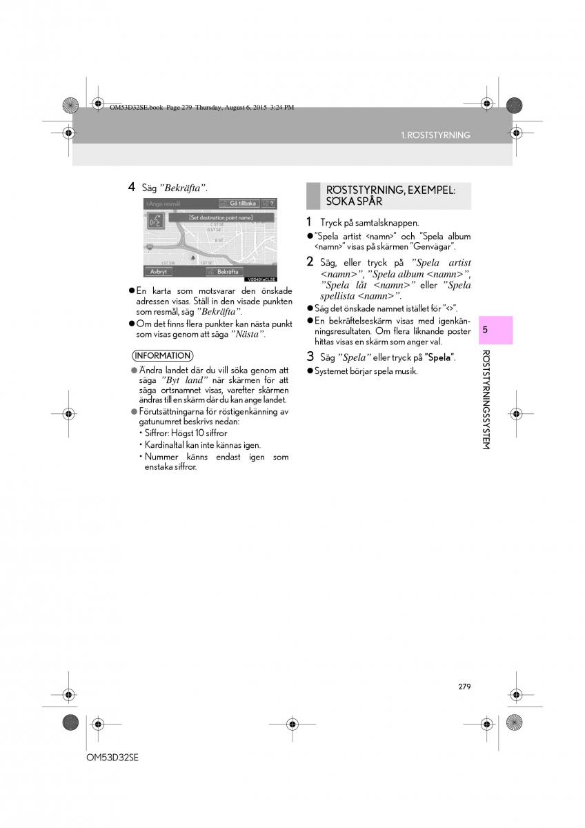 Lexus IS300h III 3 instruktionsbok / page 279