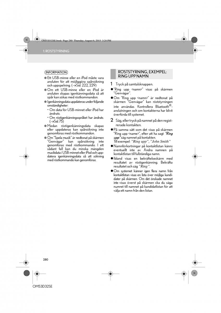 Lexus IS300h III 3 instruktionsbok / page 280