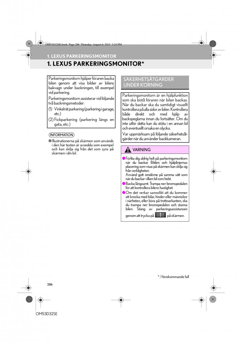 Lexus IS300h III 3 instruktionsbok / page 286