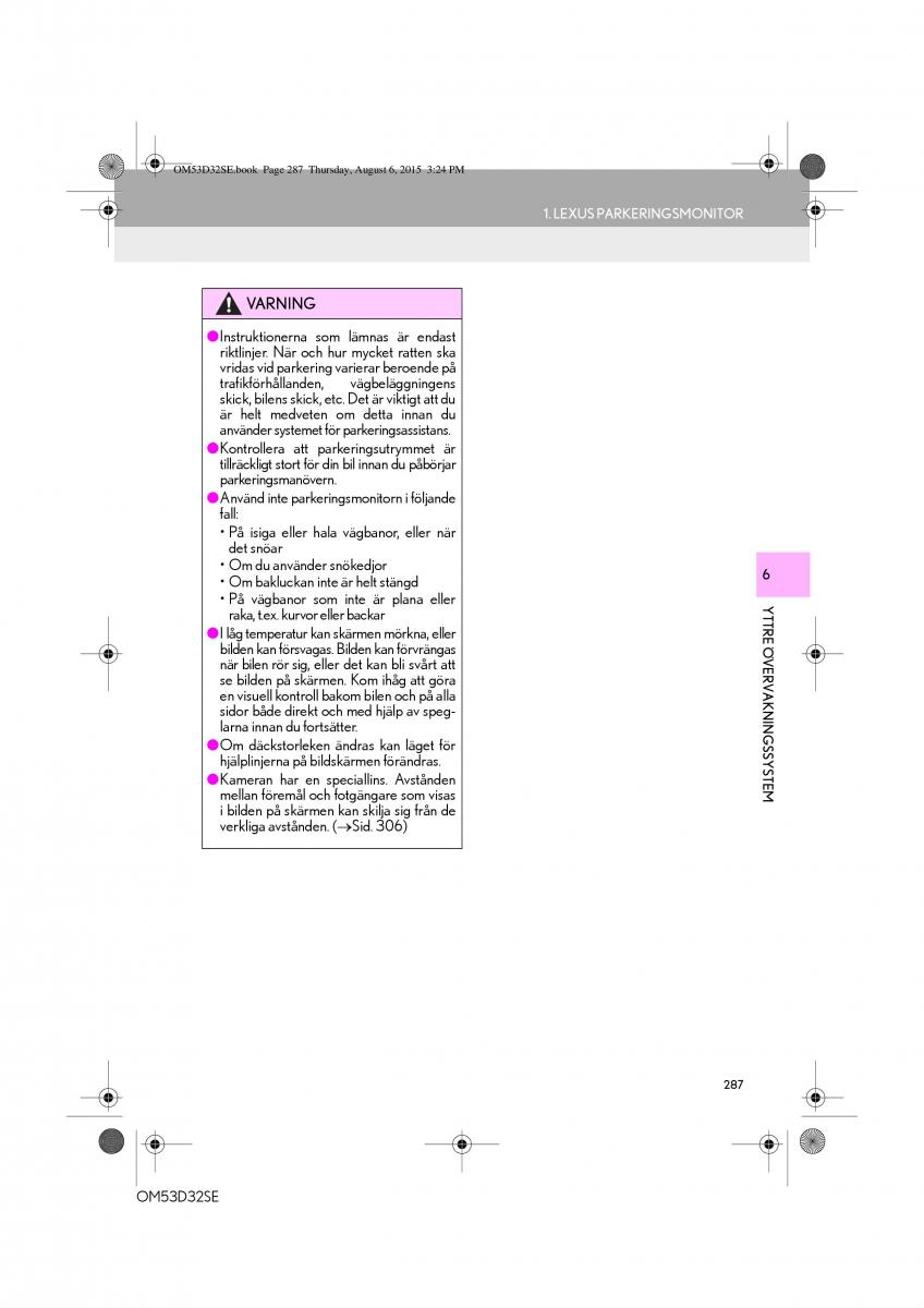 Lexus IS300h III 3 instruktionsbok / page 287