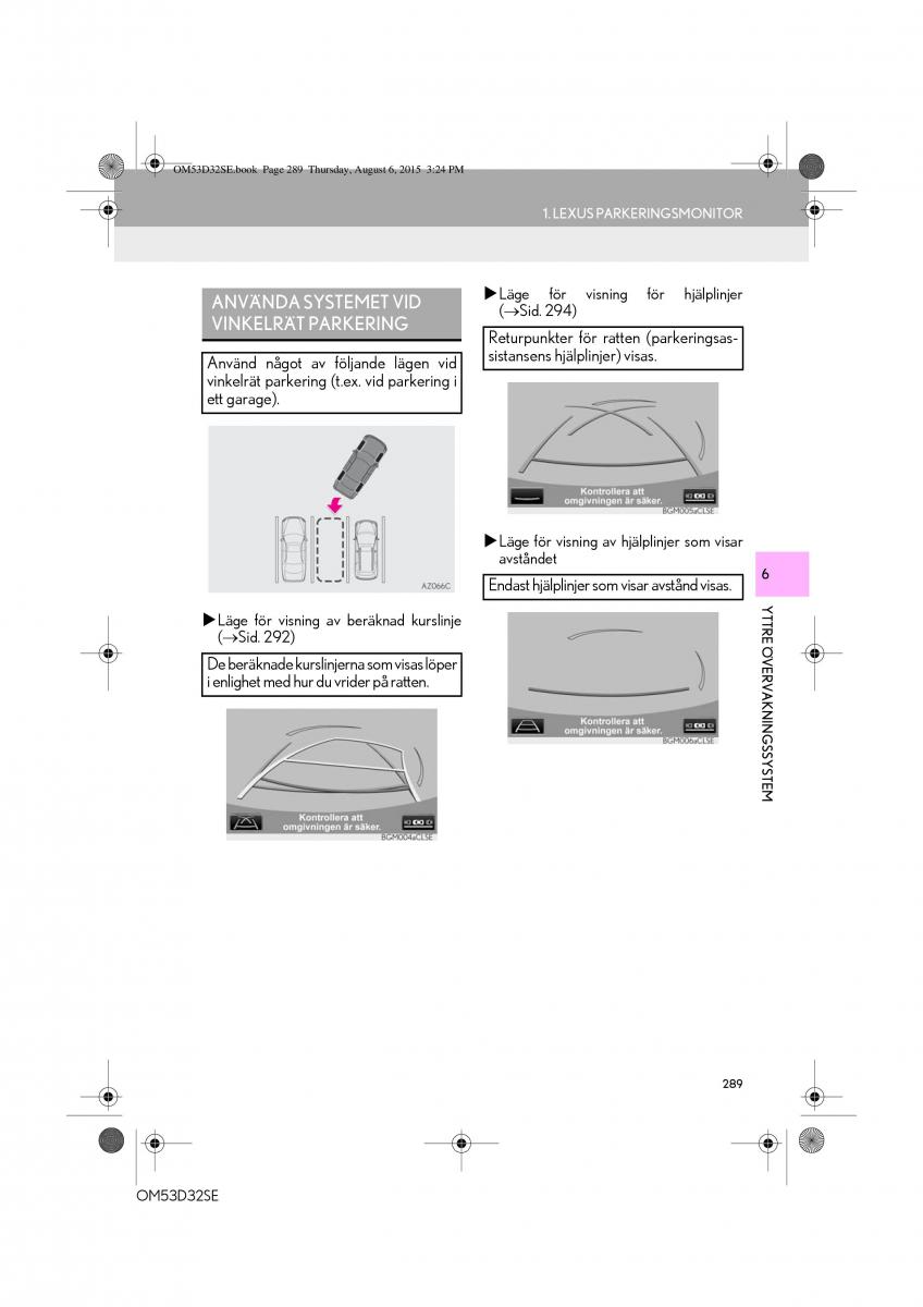 Lexus IS300h III 3 instruktionsbok / page 289