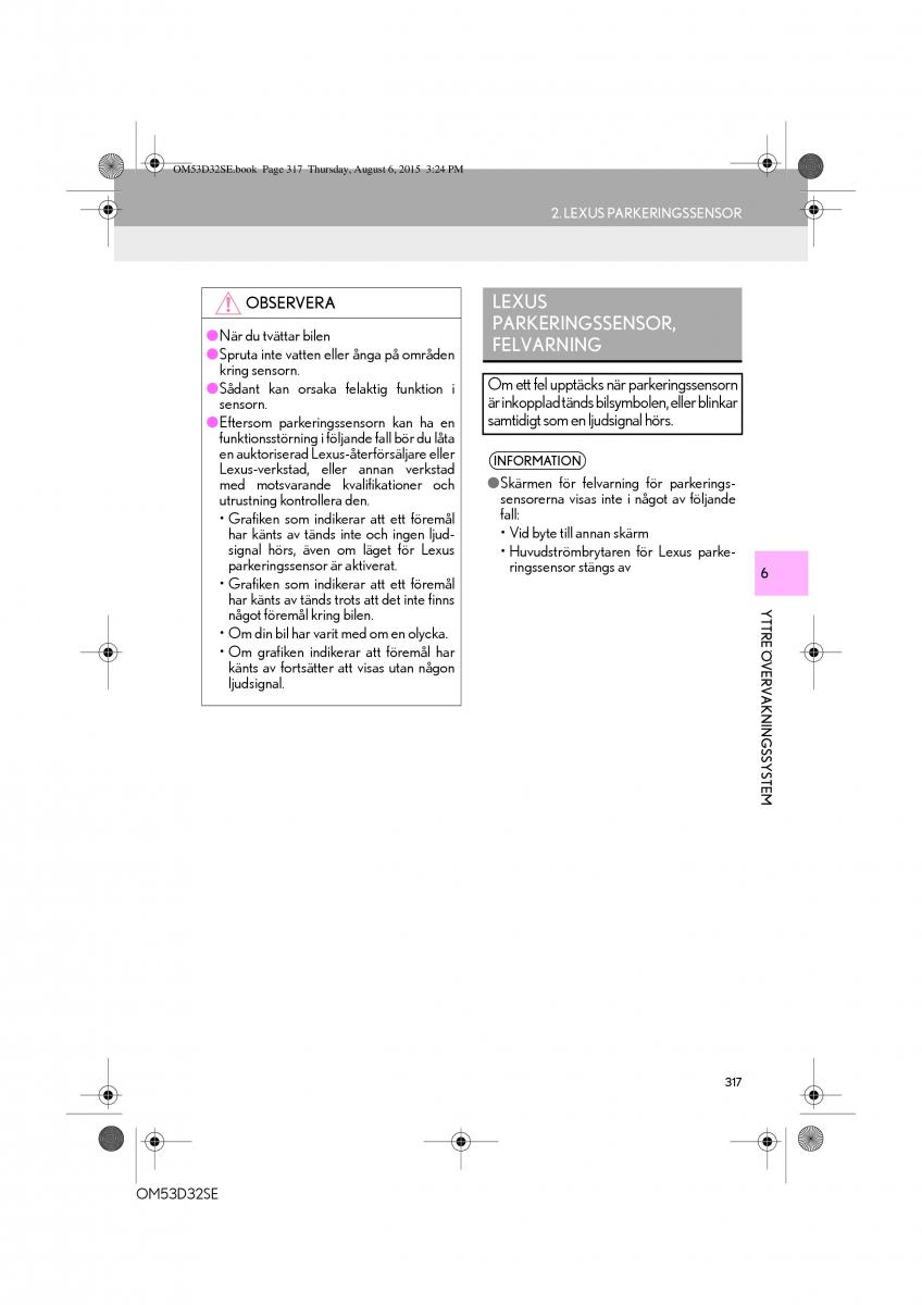 Lexus IS300h III 3 instruktionsbok / page 317