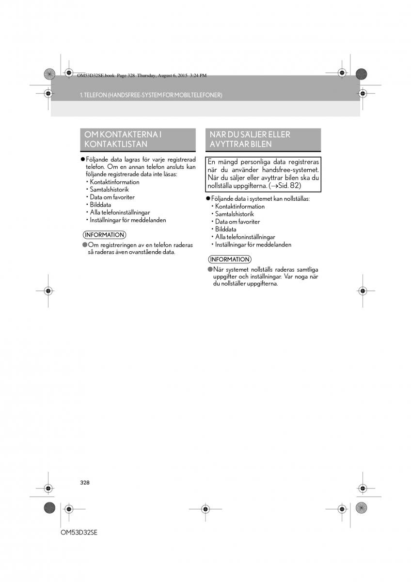 Lexus IS300h III 3 instruktionsbok / page 328