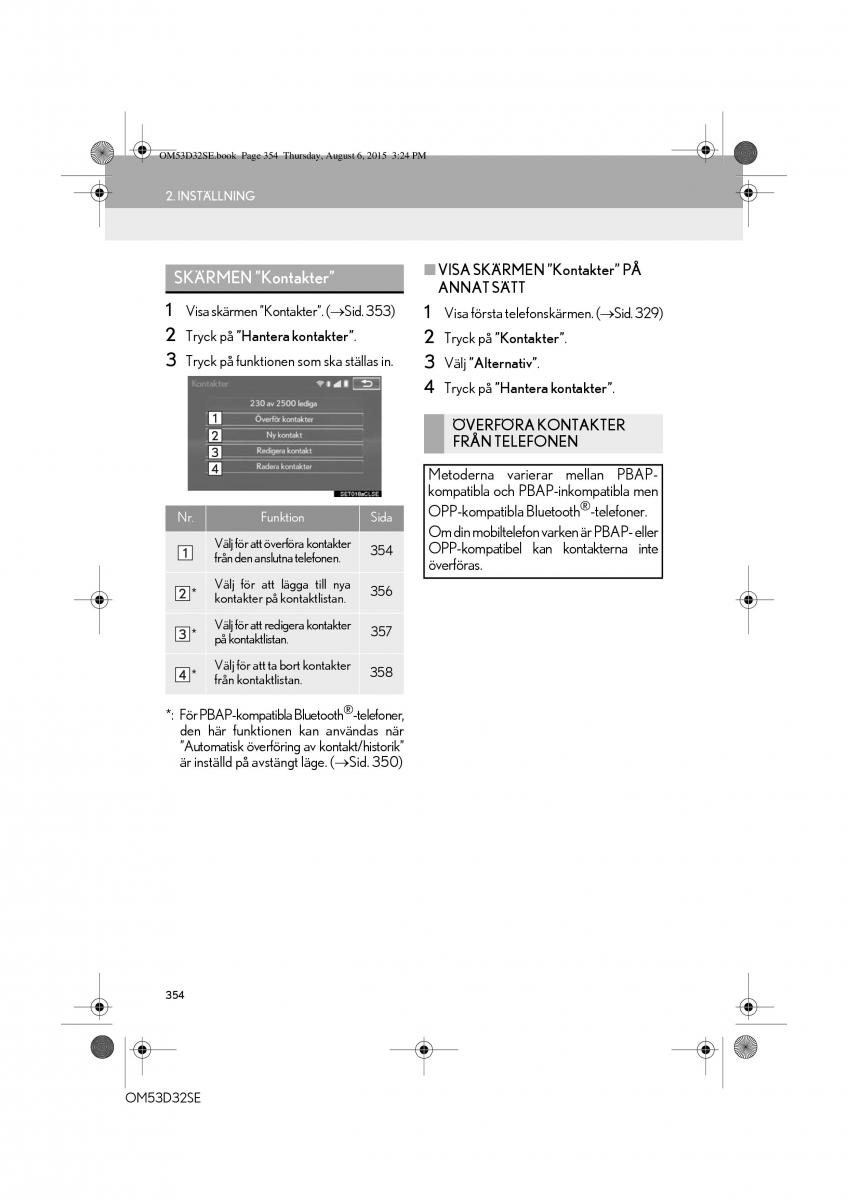 Lexus IS300h III 3 instruktionsbok / page 354