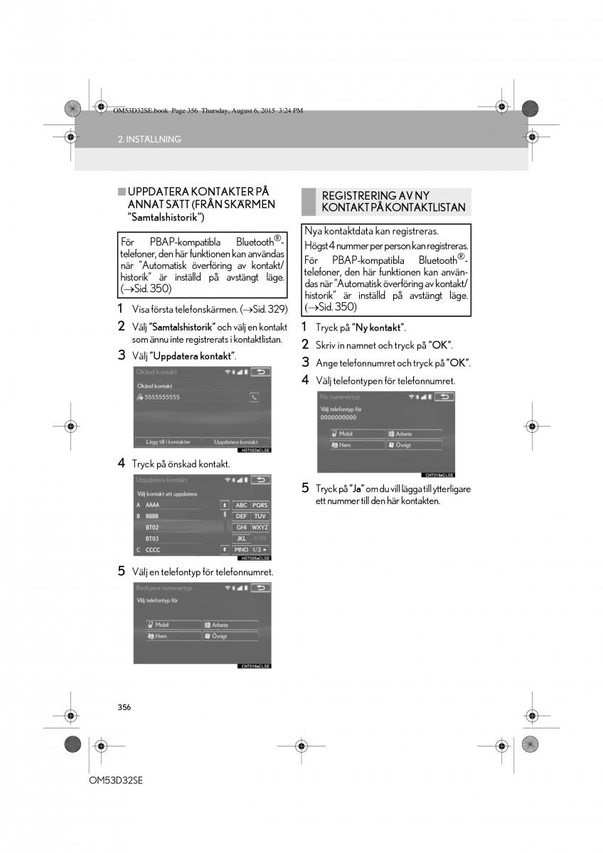 Lexus IS300h III 3 instruktionsbok / page 356