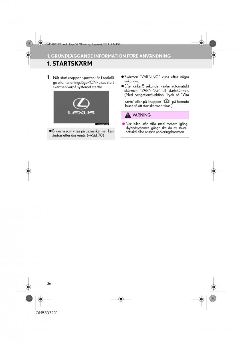 Lexus IS300h III 3 instruktionsbok / page 36