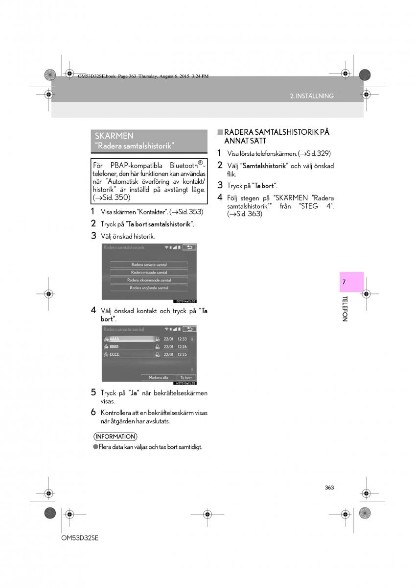 Lexus IS300h III 3 instruktionsbok / page 363