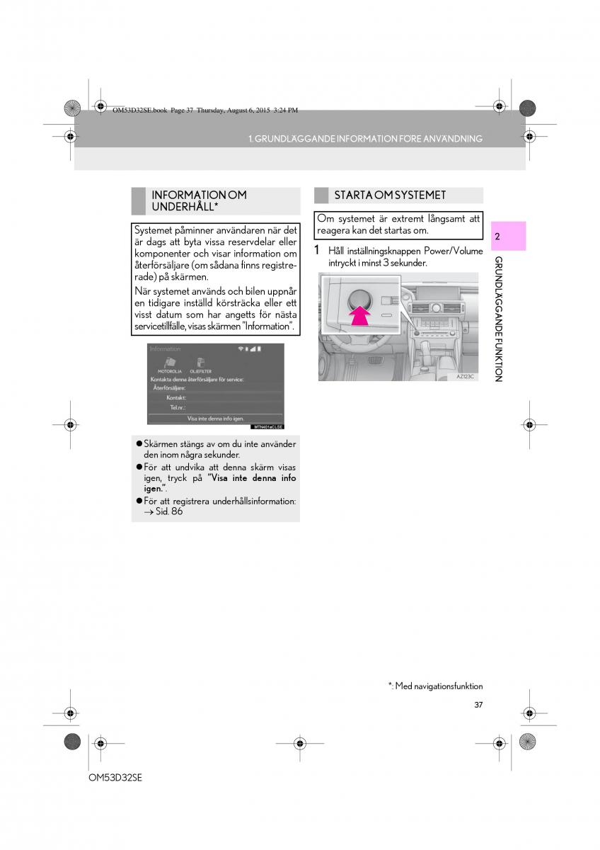 Lexus IS300h III 3 instruktionsbok / page 37