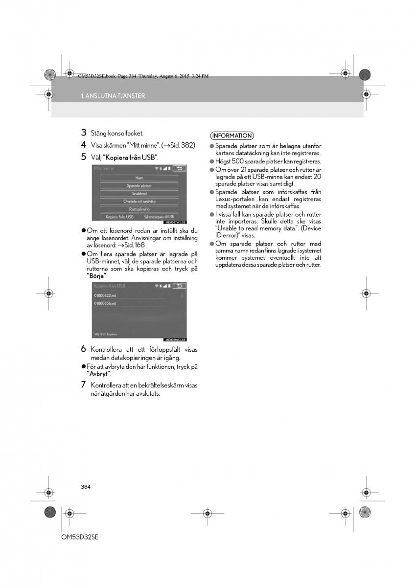 Lexus IS300h III 3 instruktionsbok / page 384