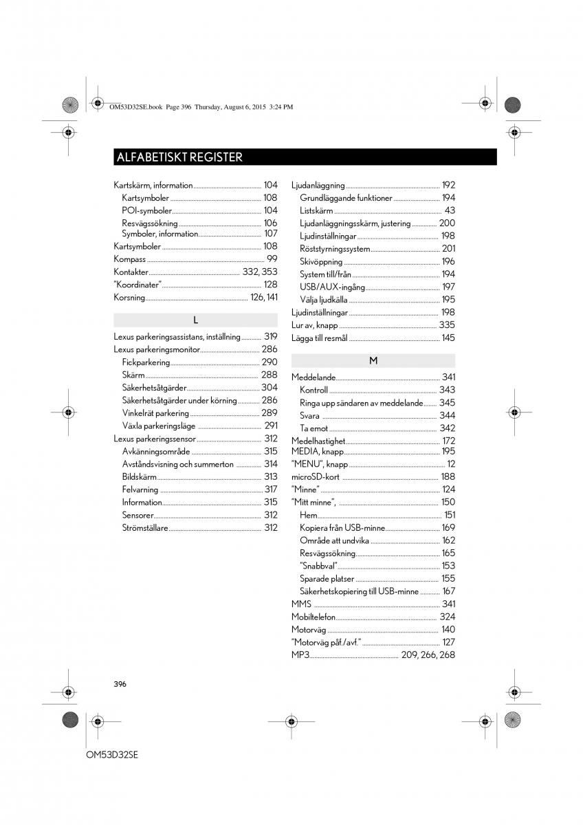 Lexus IS300h III 3 instruktionsbok / page 396