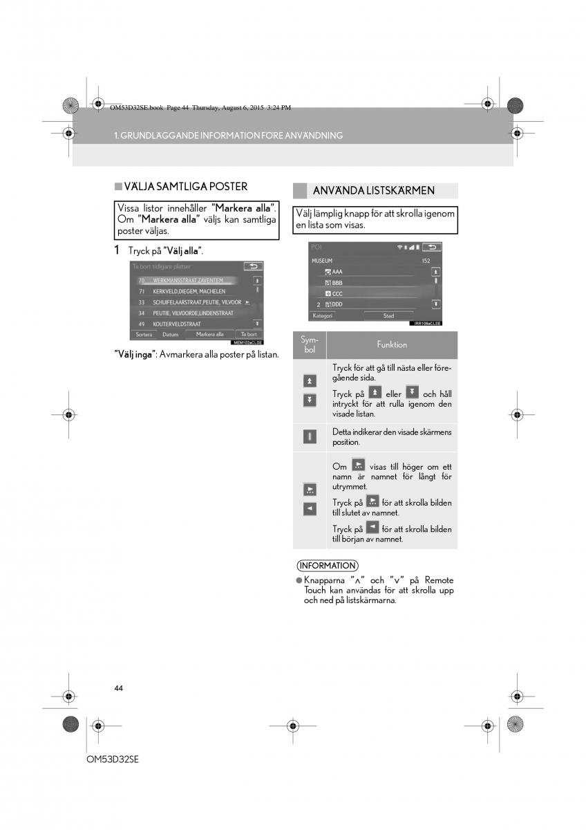 Lexus IS300h III 3 instruktionsbok / page 44