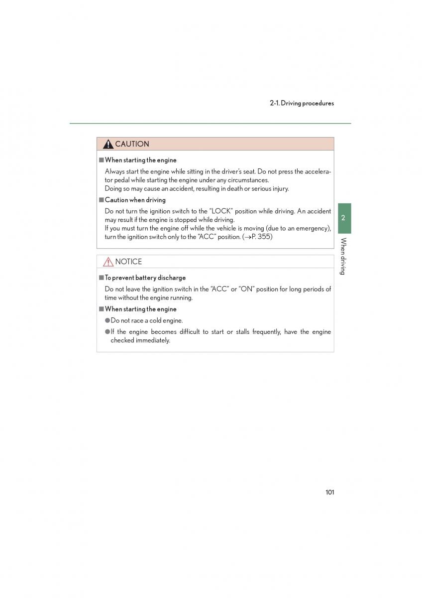 Lexus LFA owners manual / page 105