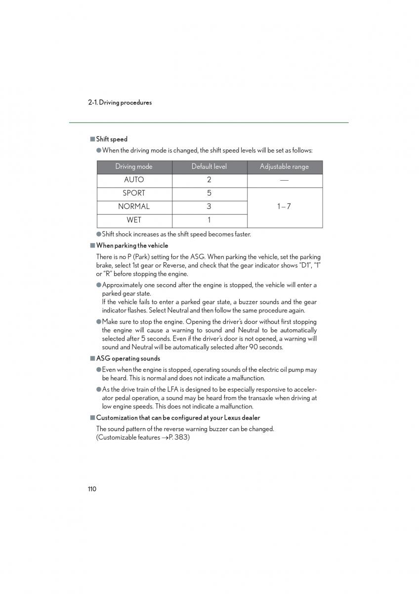 Lexus LFA owners manual / page 114