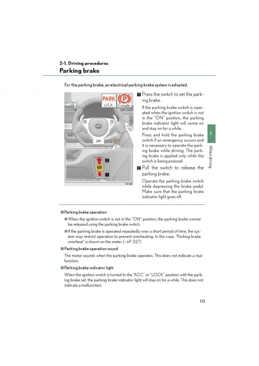 Lexus LFA owners manual / page 117