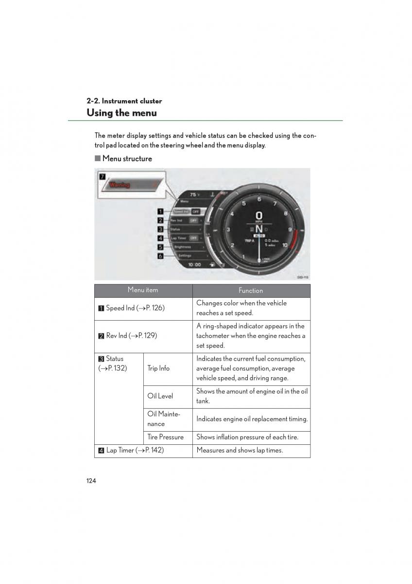 Lexus LFA owners manual / page 128