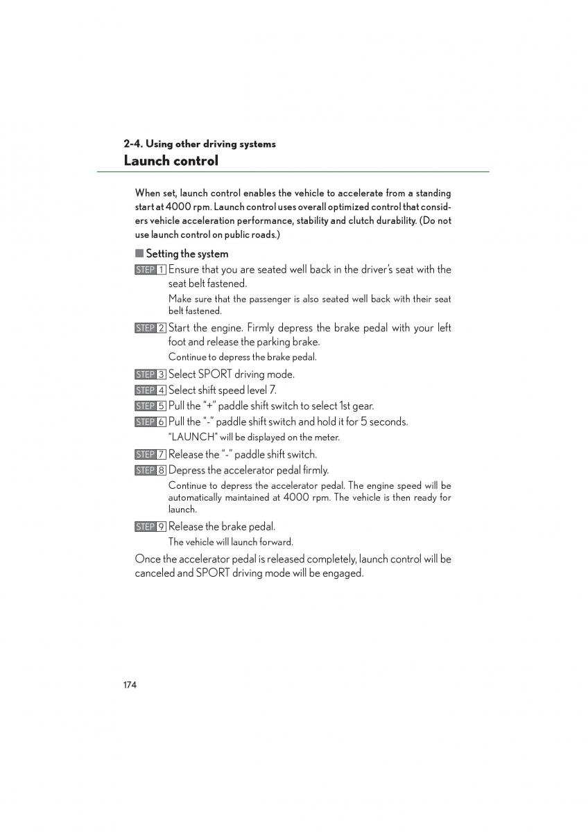 Lexus LFA owners manual / page 178