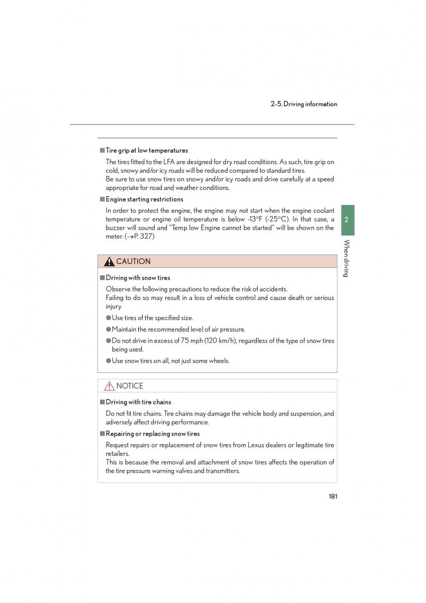 Lexus LFA owners manual / page 185