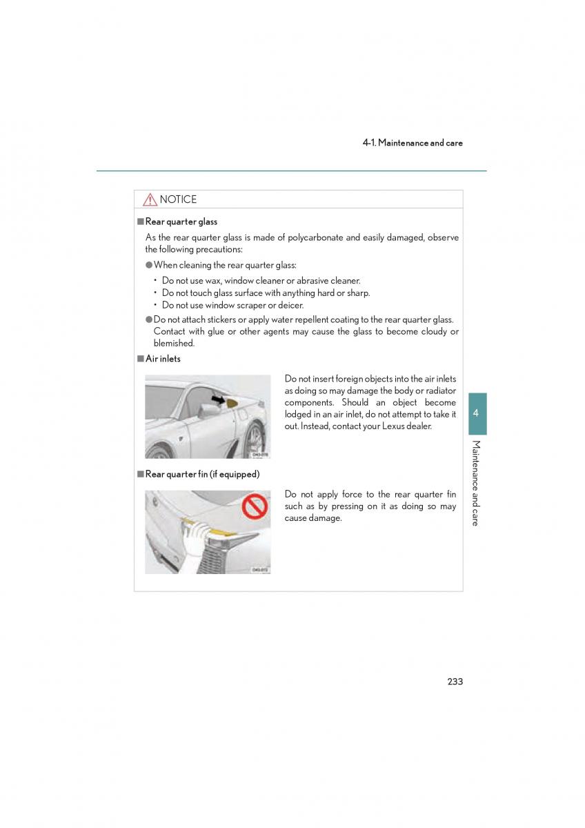 Lexus LFA owners manual / page 237