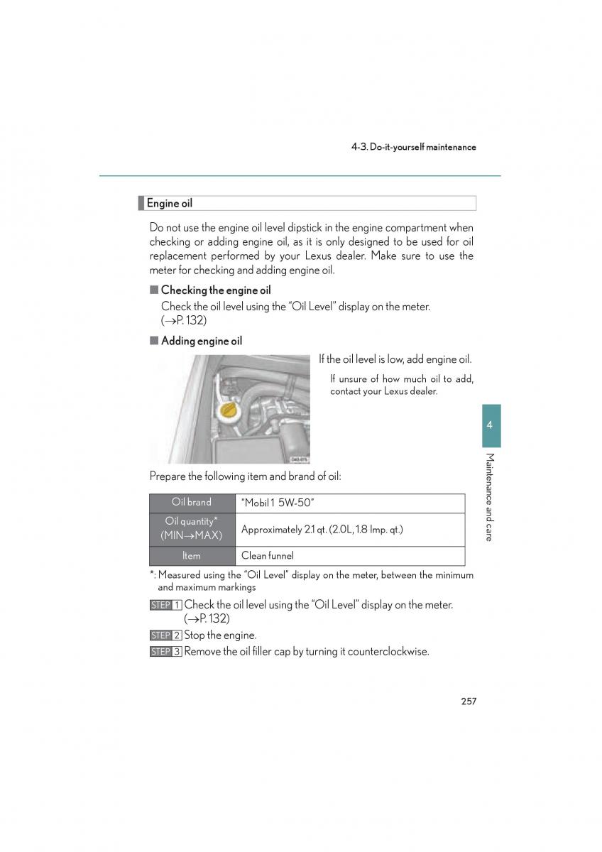 Lexus LFA owners manual / page 261