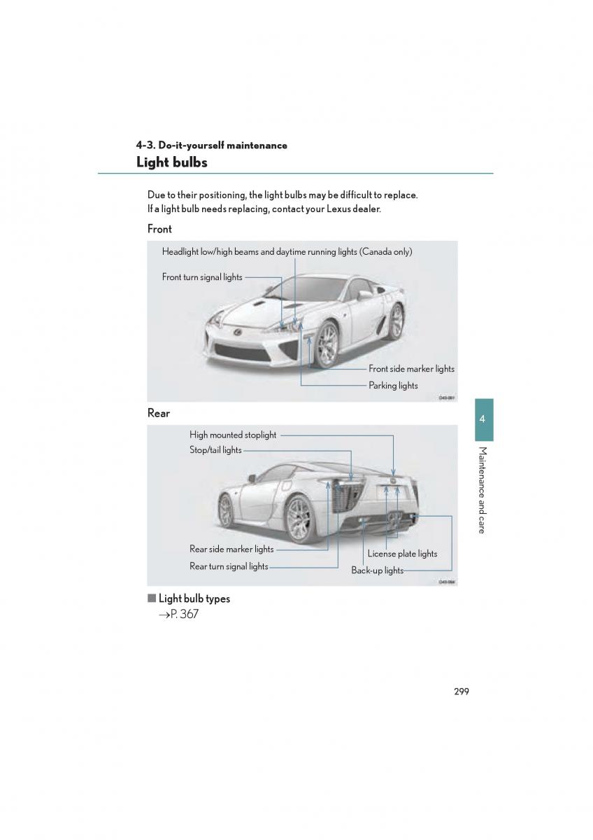 Lexus LFA owners manual / page 303