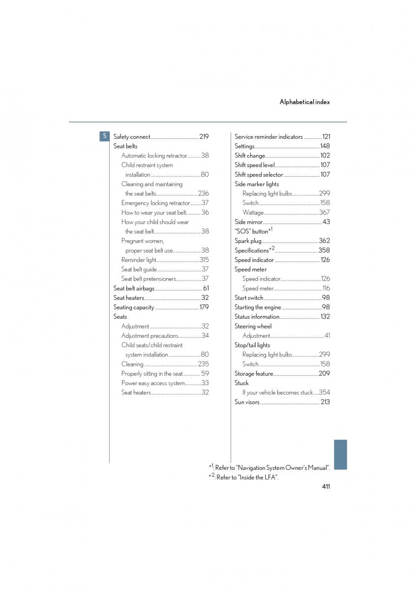 Lexus LFA owners manual / page 415