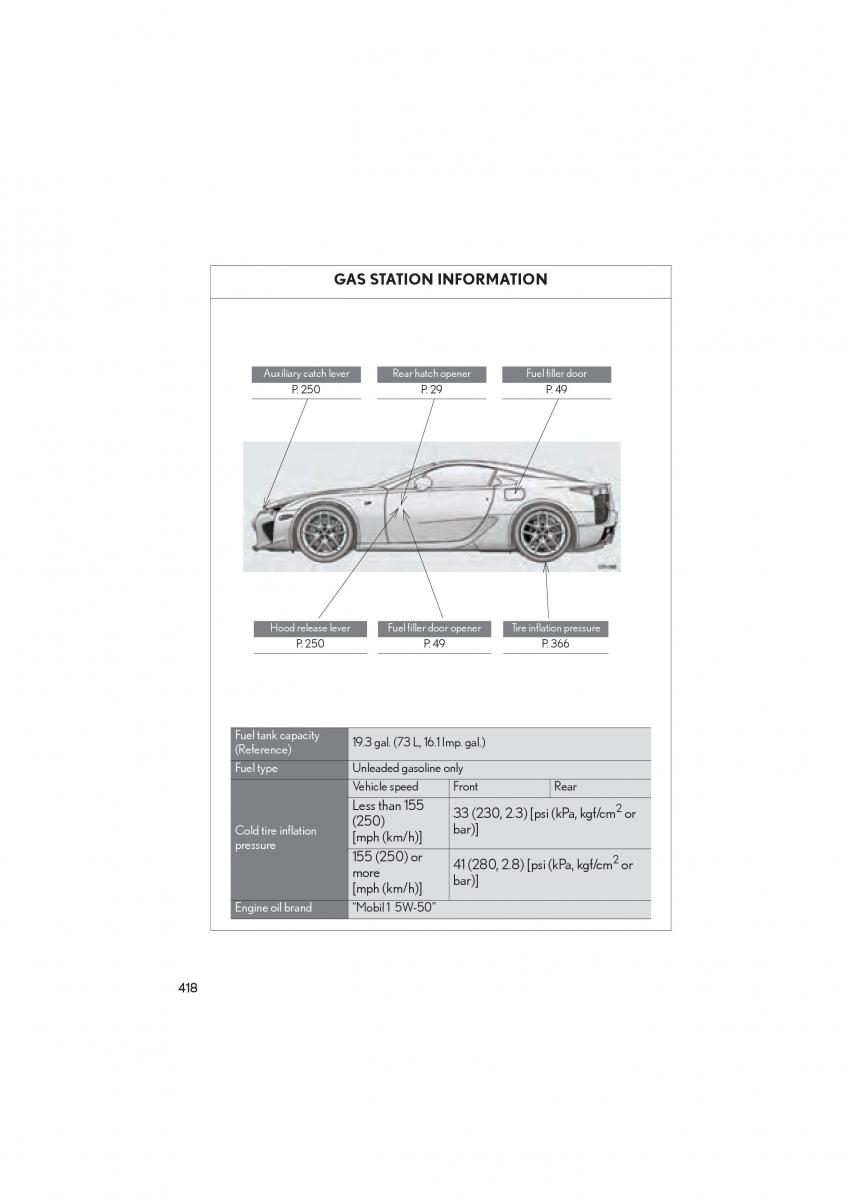 Lexus LFA owners manual / page 422