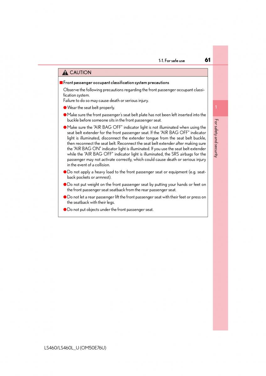 Lexus LS460 IV 4 owners manual / page 61