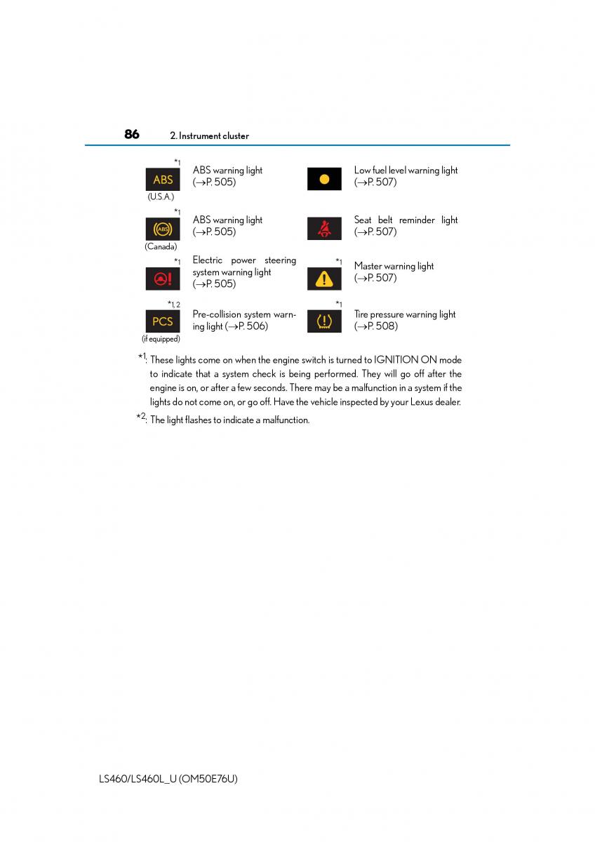 Lexus LS460 IV 4 owners manual / page 86