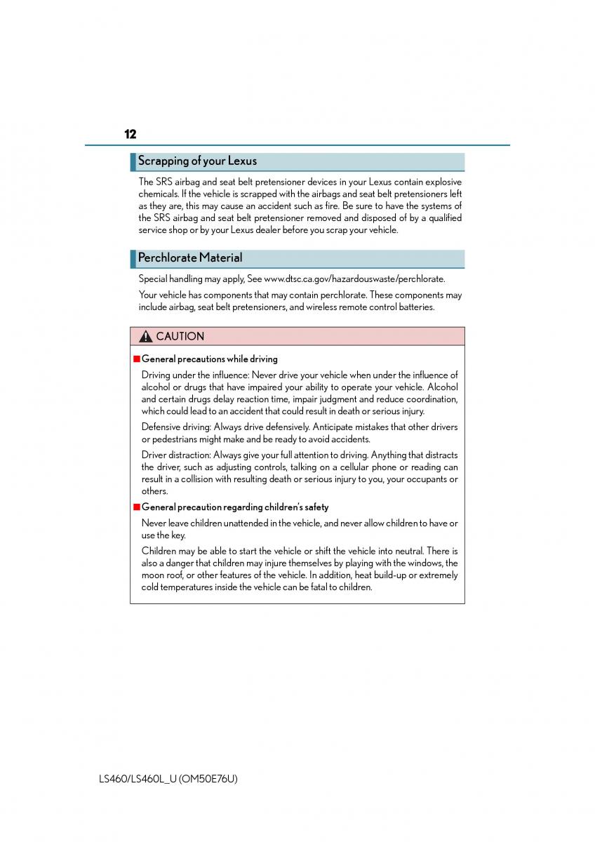 Lexus LS460 IV 4 owners manual / page 12