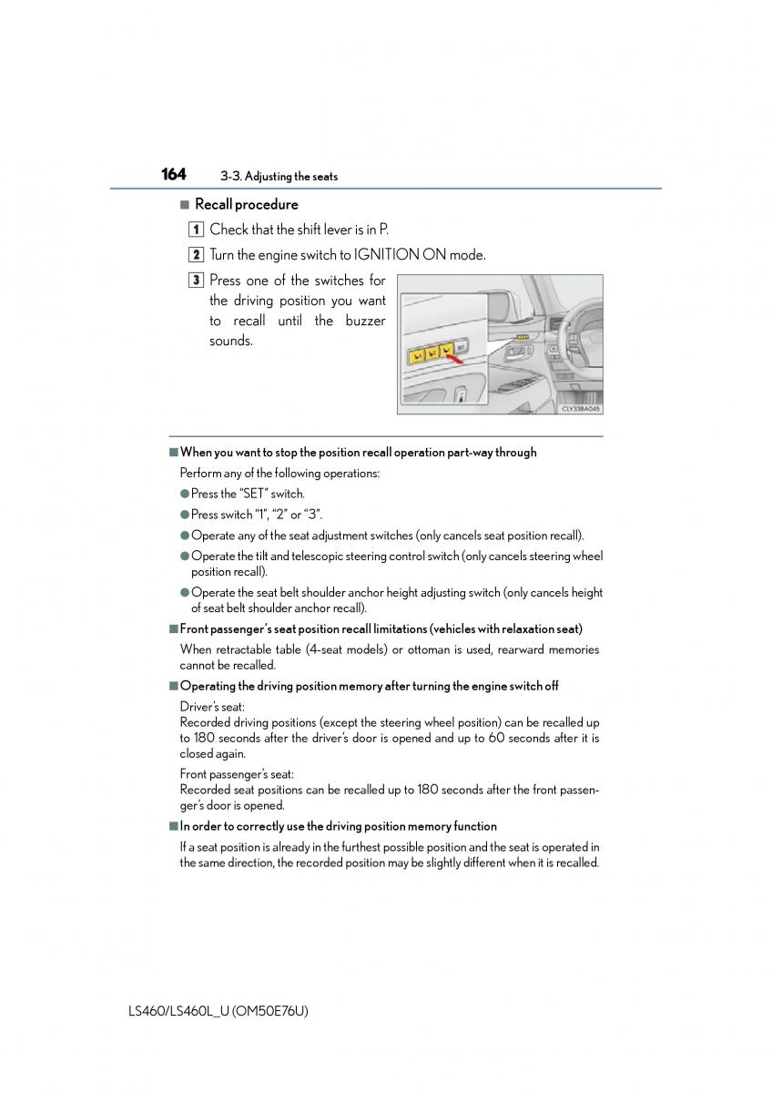 Lexus LS460 IV 4 owners manual / page 164