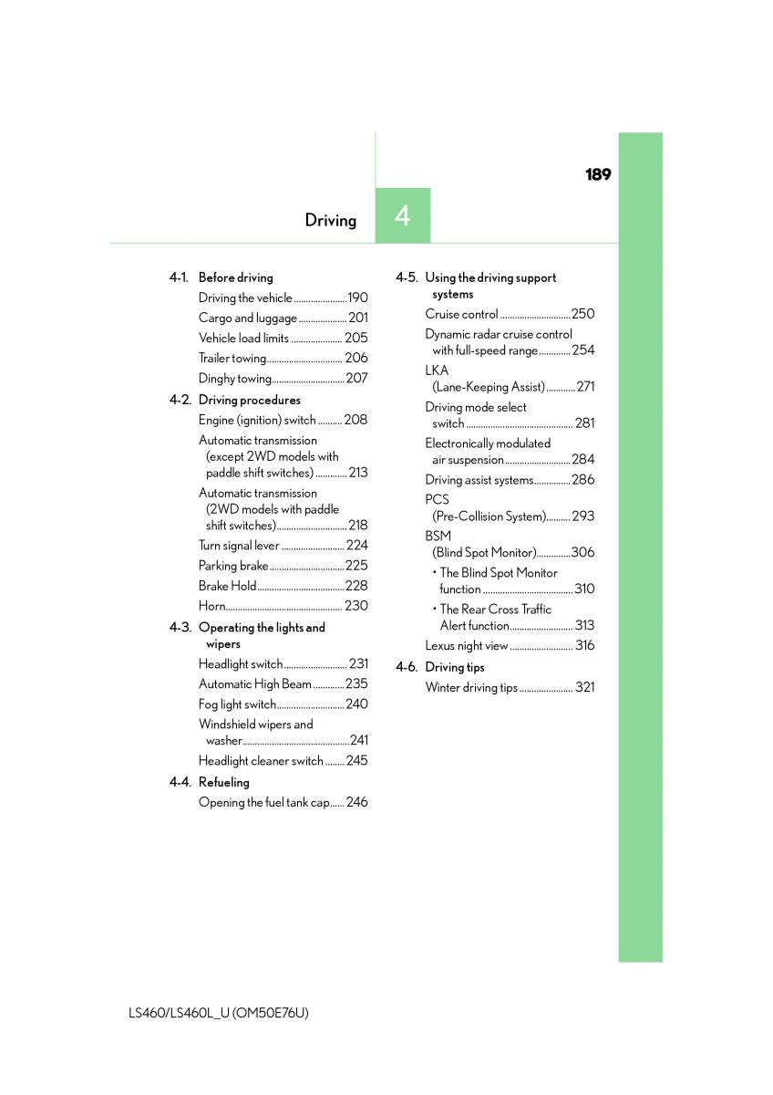 Lexus LS460 IV 4 owners manual / page 189