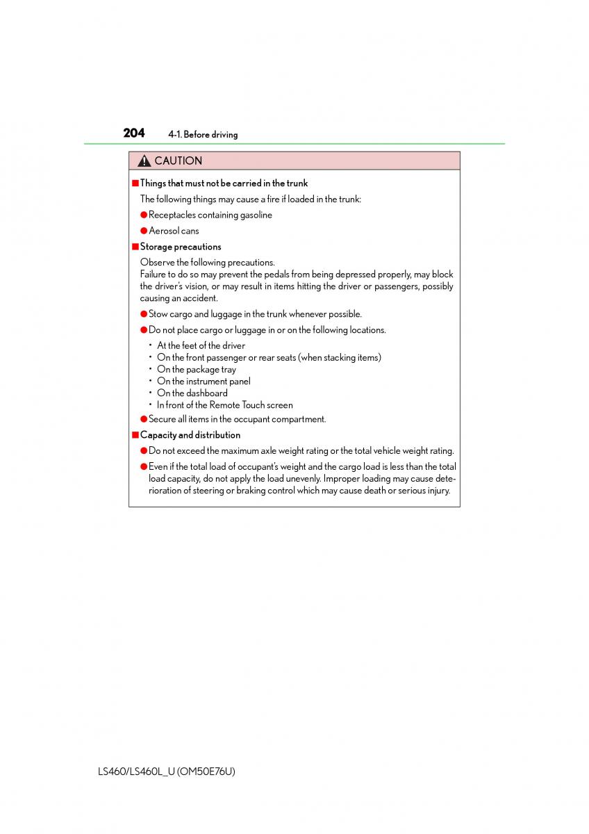 Lexus LS460 IV 4 owners manual / page 204