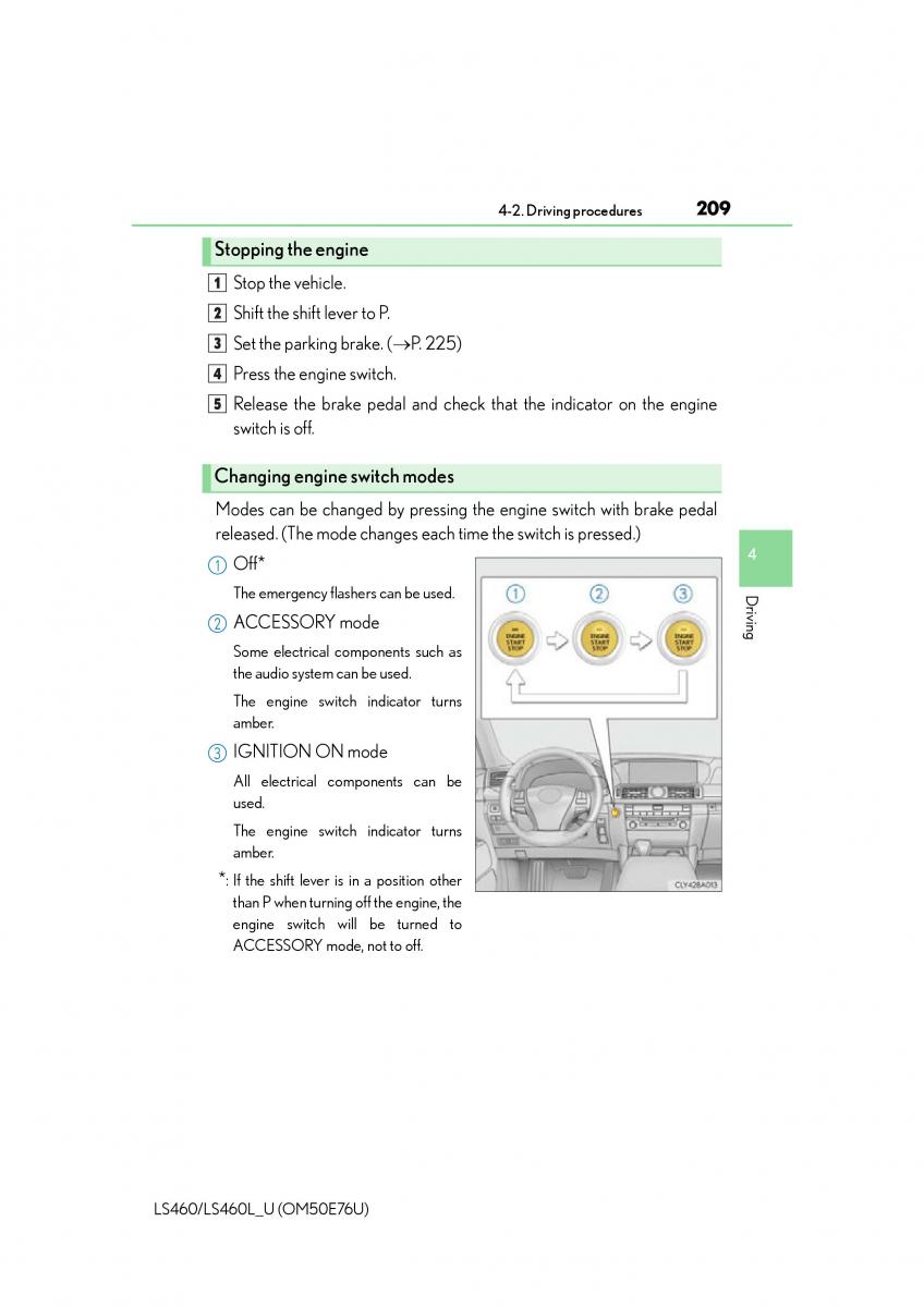 Lexus LS460 IV 4 owners manual / page 209